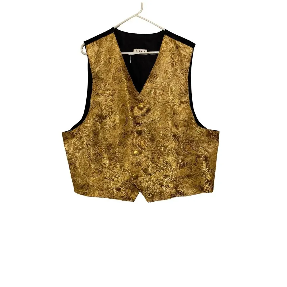 GAD Vest Mens Size L Gold Paisley Formal Waistcoat Brocade Prom Wedding Formal